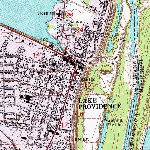 Topographic Map of Lake Providence Post Office, LA