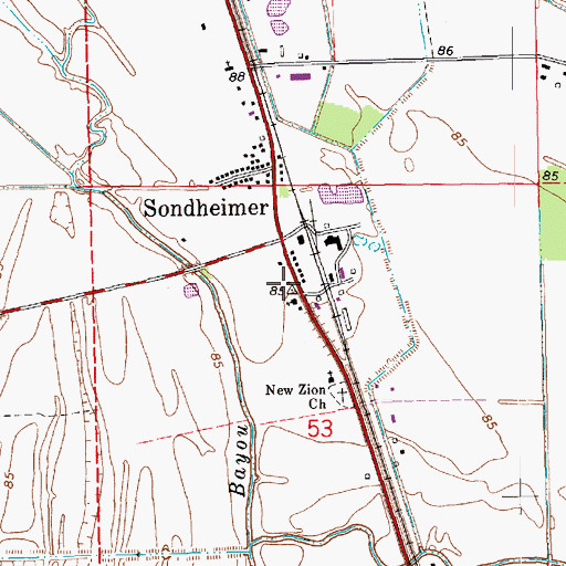 Topographic Map of Sondheimer Post Office (historical), LA