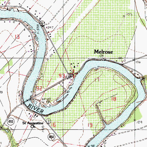 Topographic Map of Melrose Post Office, LA