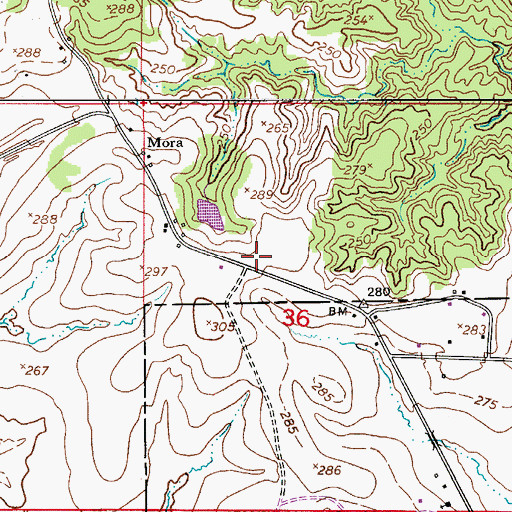 Topographic Map of Mora Post Office, LA