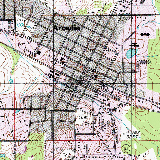 Topographic Map of Arcadia Post Office, LA