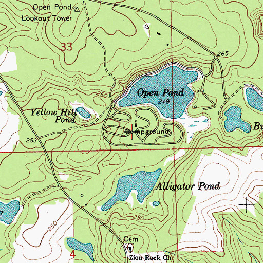 Topographic Map of Open Pond Recreation Area, AL