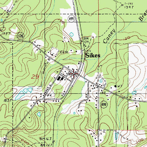 Topographic Map of Sikes Post Office, LA