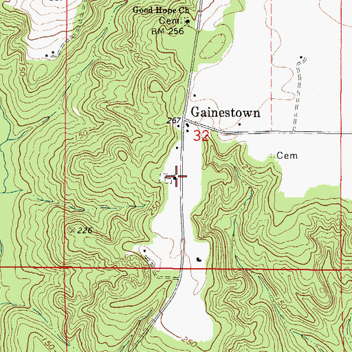 Topographic Map of Gainestown Church, AL