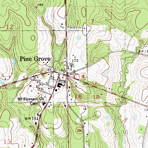 Topographic Map of Pine Grove Post Office, LA