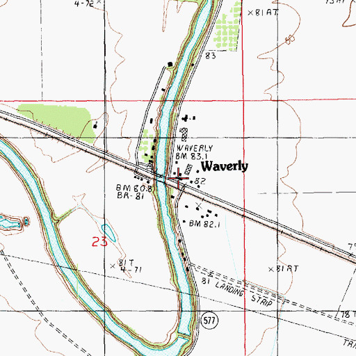 Topographic Map of Waverly Post Office, LA