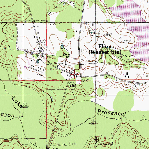 Topographic Map of Flora Post Office, LA