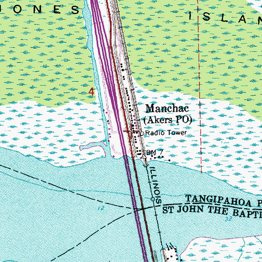 Topographic Map of Akers Post Office, LA