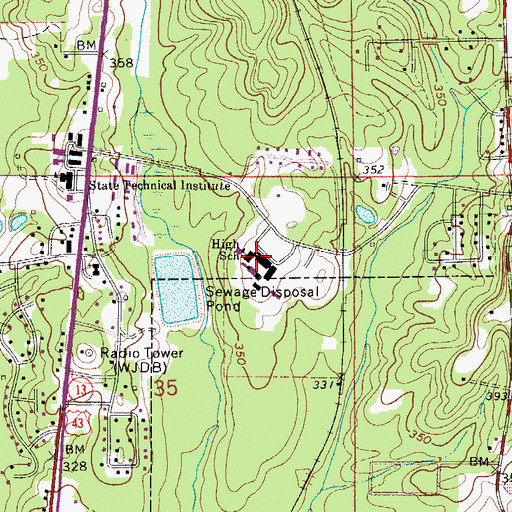Topographic Map of Thomasville High School, AL
