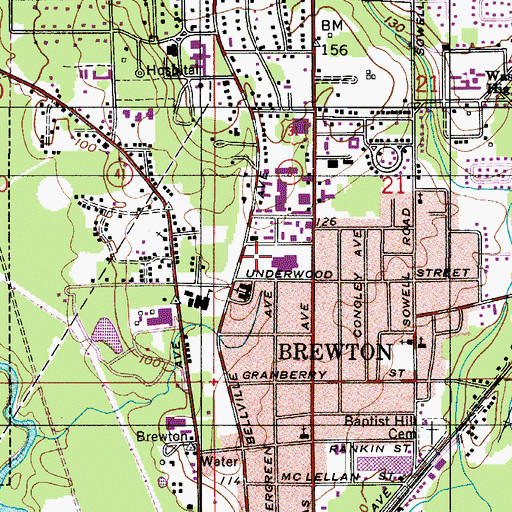 Topographic Map of Brewton High School, AL