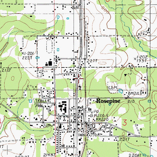 Topographic Map of Rosepine Post Office, LA