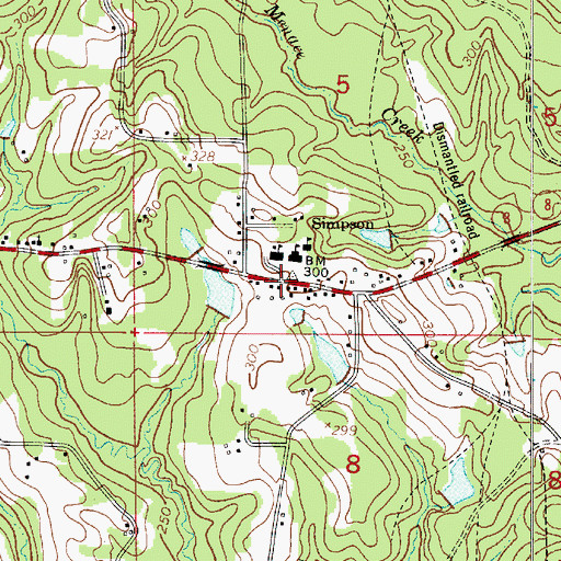 Topographic Map of Simpson Post Office, LA