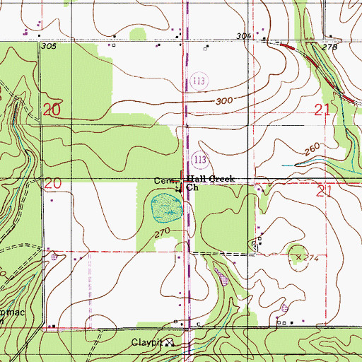 Topographic Map of Halls Creek Church Cemetery, AL