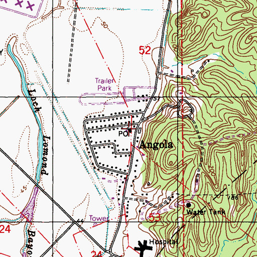 Topographic Map of Angola Post Office, LA