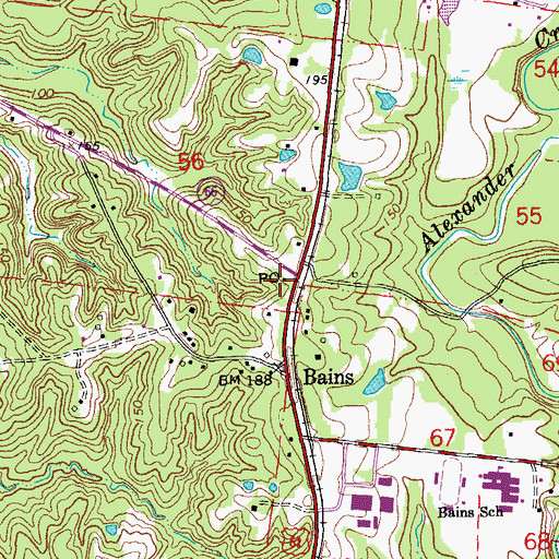 Topographic Map of Bains Post Office, LA