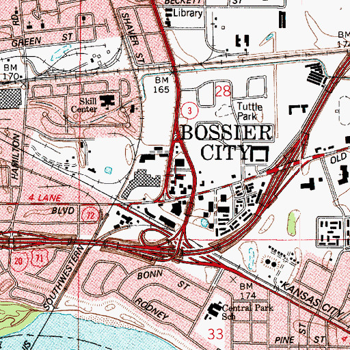 Topographic Map of Bossier City Post Office, LA