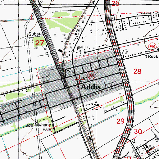 Topographic Map of Addis Post Office, LA