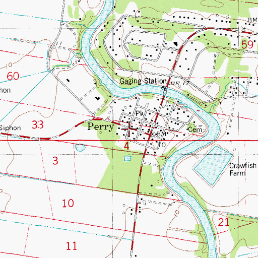 Topographic Map of Perry Post Office, LA