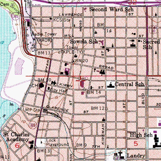 Topographic Map of Lake Charles Post Office, LA