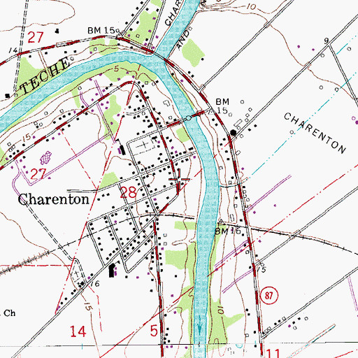 Topographic Map of Charenton Post Office, LA