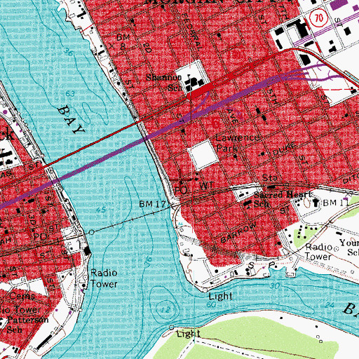 Topographic Map of Downtown Morgan City Post Office, LA