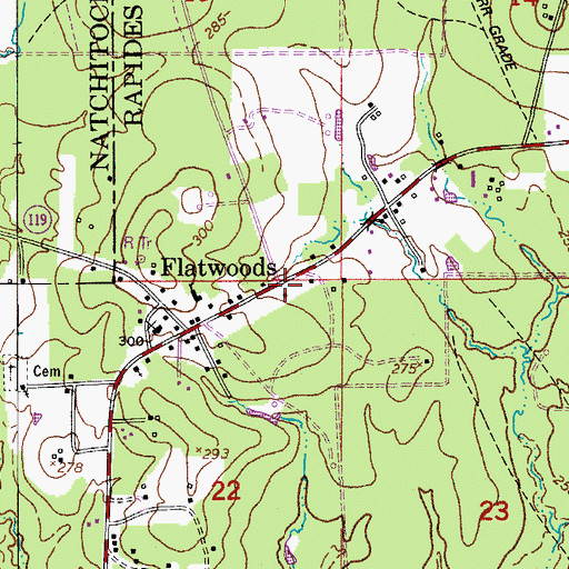 Topographic Map of Flatwoods Post Office, LA