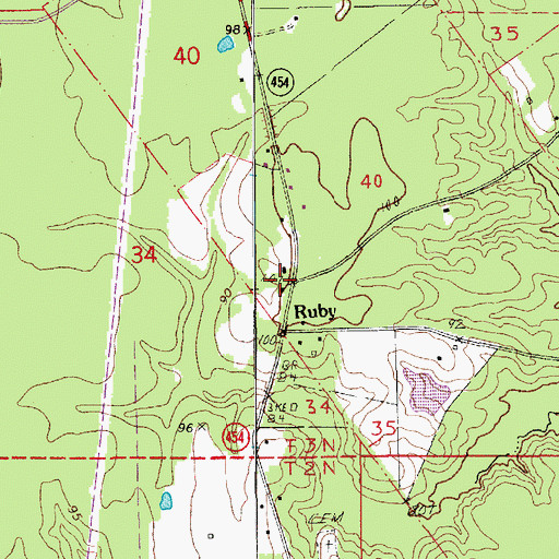Topographic Map of Ruby Post Office, LA