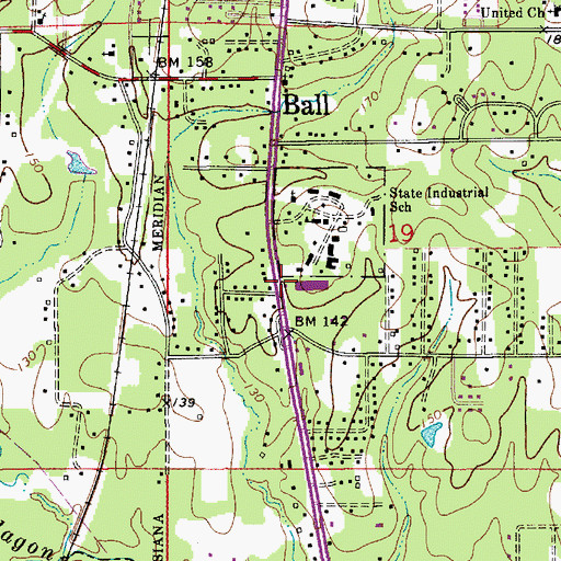 Topographic Map of Ball Post Office, LA