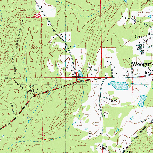 Topographic Map of Bazemore Crossroad (historical), AL