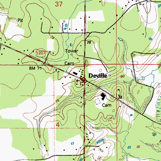 Topographic Map of Deville Post Office, LA