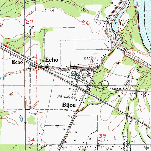 Topographic Map of Echo Post Office, LA
