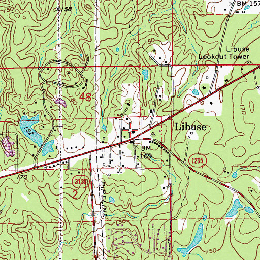 Topographic Map of Libuse Post Office, LA