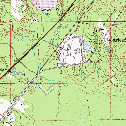 Topographic Map of Longleaf Post Office, LA