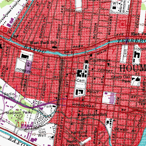 Topographic Map of Houma Post Office, LA