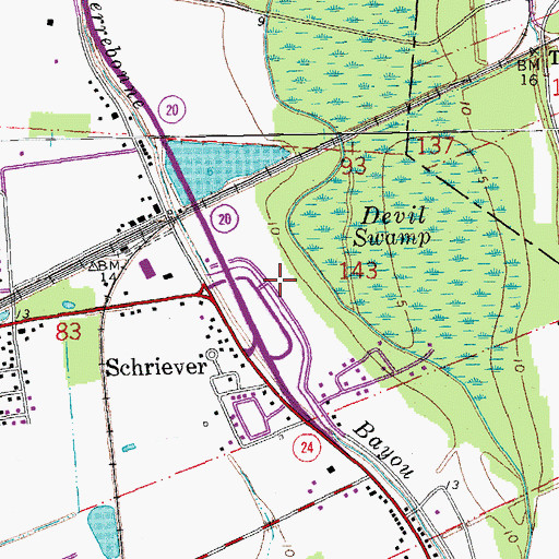 Topographic Map of Schriever Post Office, LA