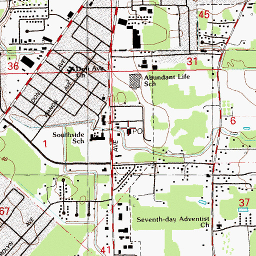 Topographic Map of Denham Springs Post Office, LA