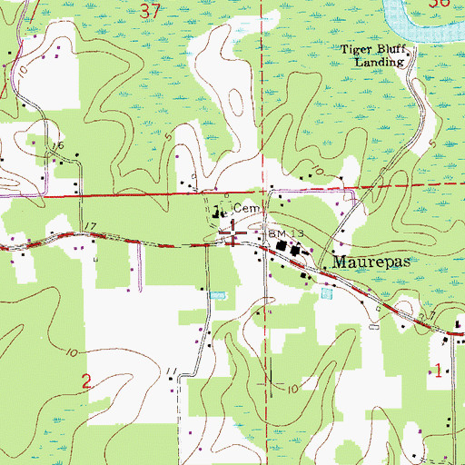 Topographic Map of Maurepas Post Office, LA
