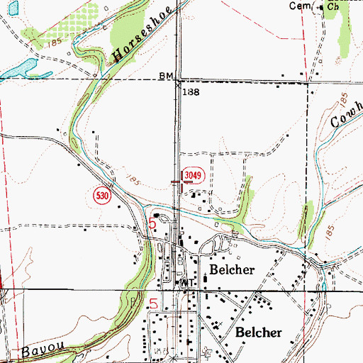Topographic Map of Belcher Post Office, LA