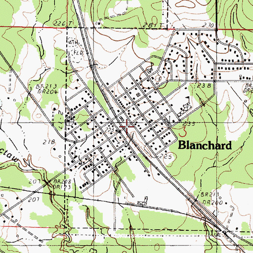 Topographic Map of Blanchard Post Office, LA