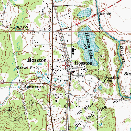 Topographic Map of Hosston Post Office, LA