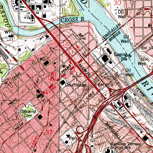 Topographic Map of Downtown Shreveport Post Office, LA