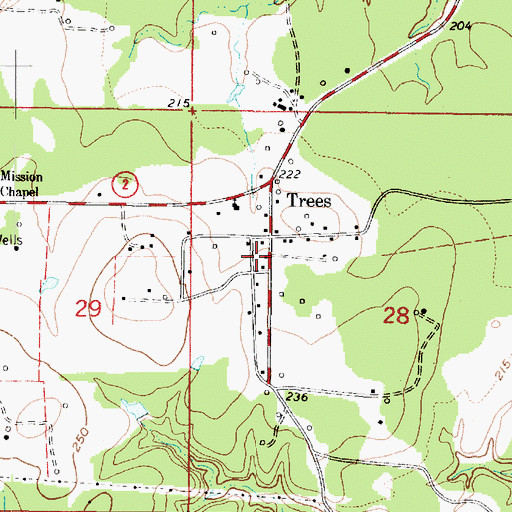 Topographic Map of Trees Post Office, LA