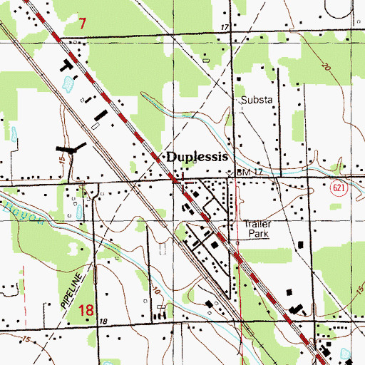 Topographic Map of Duplessis Post Office, LA