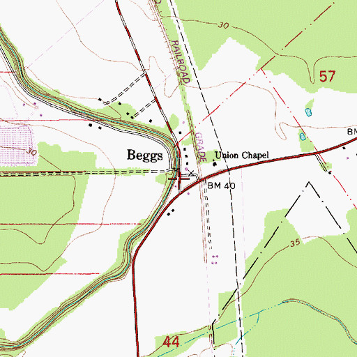 Topographic Map of Begg Post Office (historical), LA