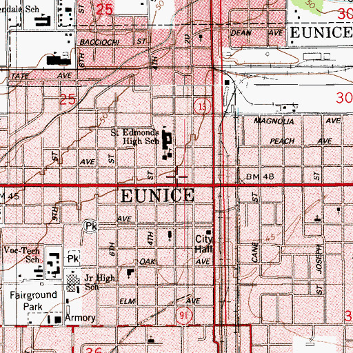Topographic Map of Eunice Post Office, LA