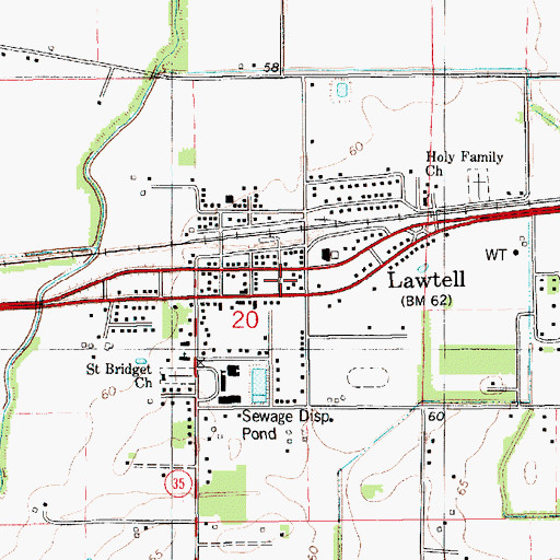 Topographic Map of Lawtell Post Office, LA