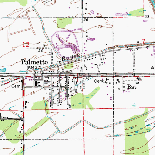 Topographic Map of Palmetto Post Office, LA