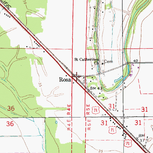 Topographic Map of Rosa Post Office, LA