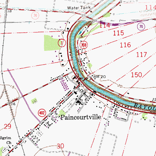Topographic Map of Paincourtville Post Office, LA