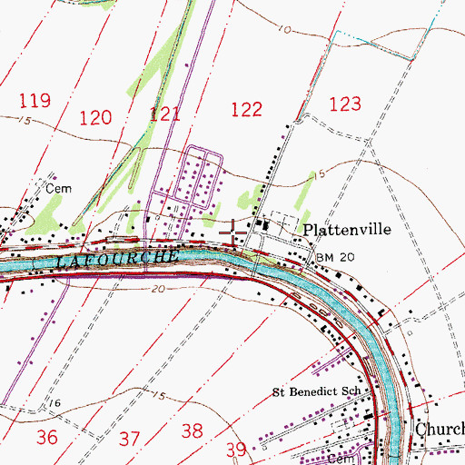 Topographic Map of Plattenville Post Office, LA